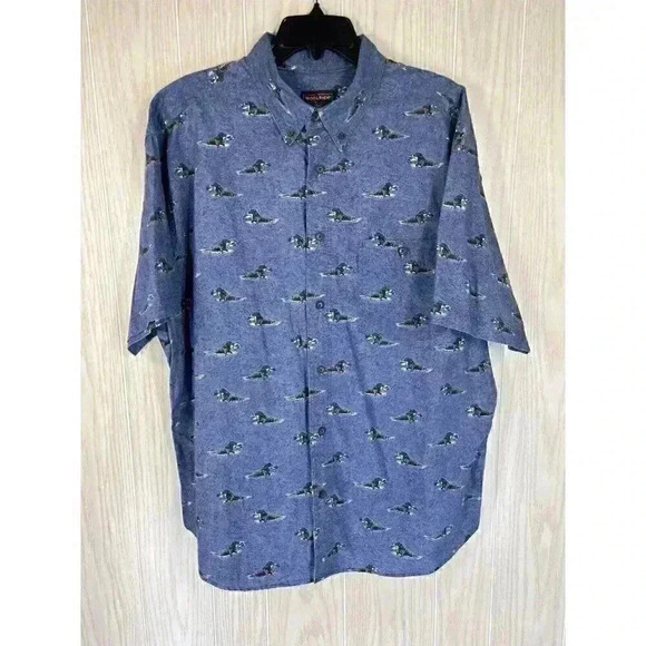 Woolrich Button Shirt Mens XL Blue Bird Dog Hunting Labrador Retriever Outdoor - Picture 2 of 9